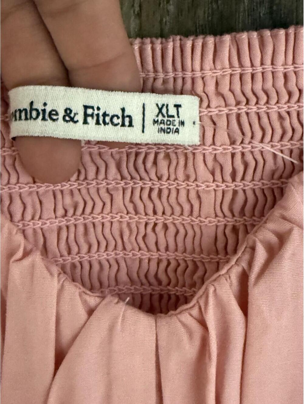 Abercrombie & Fitch Pink Poplin Tiered Smocked Square Neck Maxi Dress XLT - Picture 7 of 8